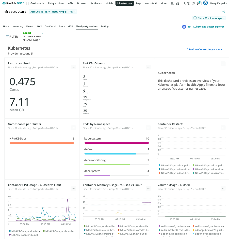 New Relic Dashboard Kubernetes Overview